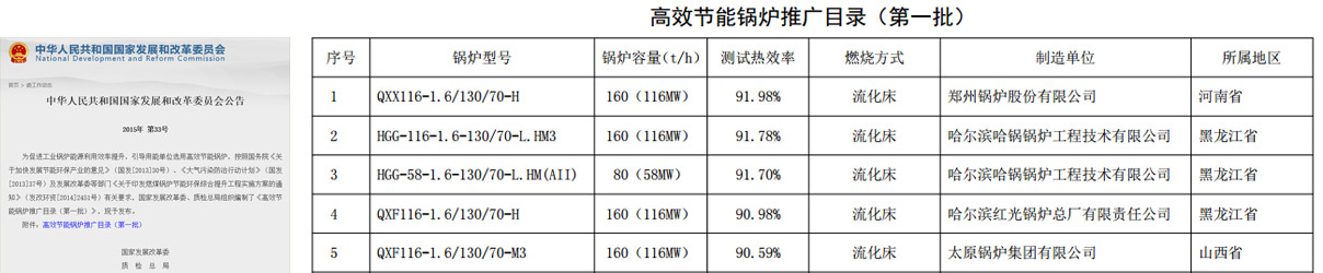 高效節(jié)能鍋爐推廣目錄（第一批）